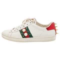 Gucci White Leather Pearl Embellished and Studded Ace Sneakers Size 35