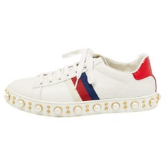 Gucci White Leather Pearl Embellished New Ace Sneakers Size 38.5
