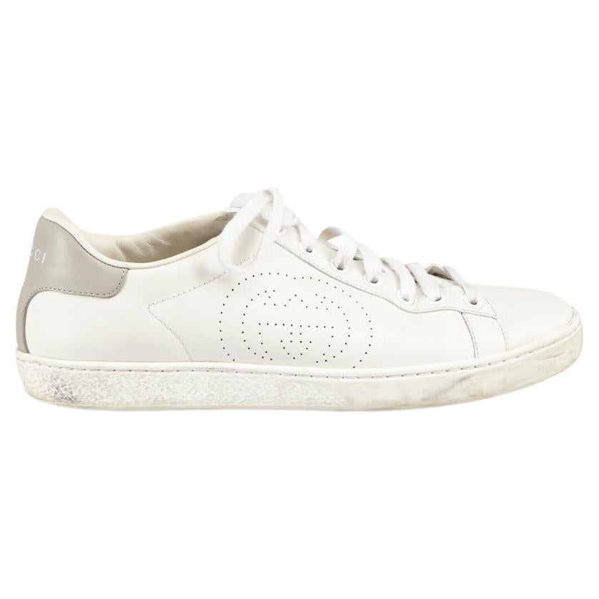 Gucci White Leather Perforated GG Logo Trainers Size IT 38 For Sale