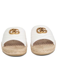 GUCCI white leather PILAR GG MATELASSE Espadrille Slides Sandals Shoes 37