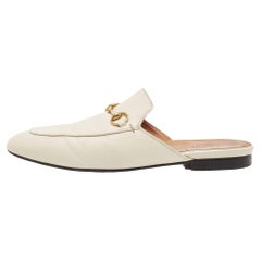 Used Gucci White Leather Princetown Flat Mules Size 39