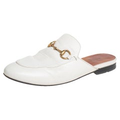 Used Gucci White Leather Princetown Horsebit Flat Mules Size 35