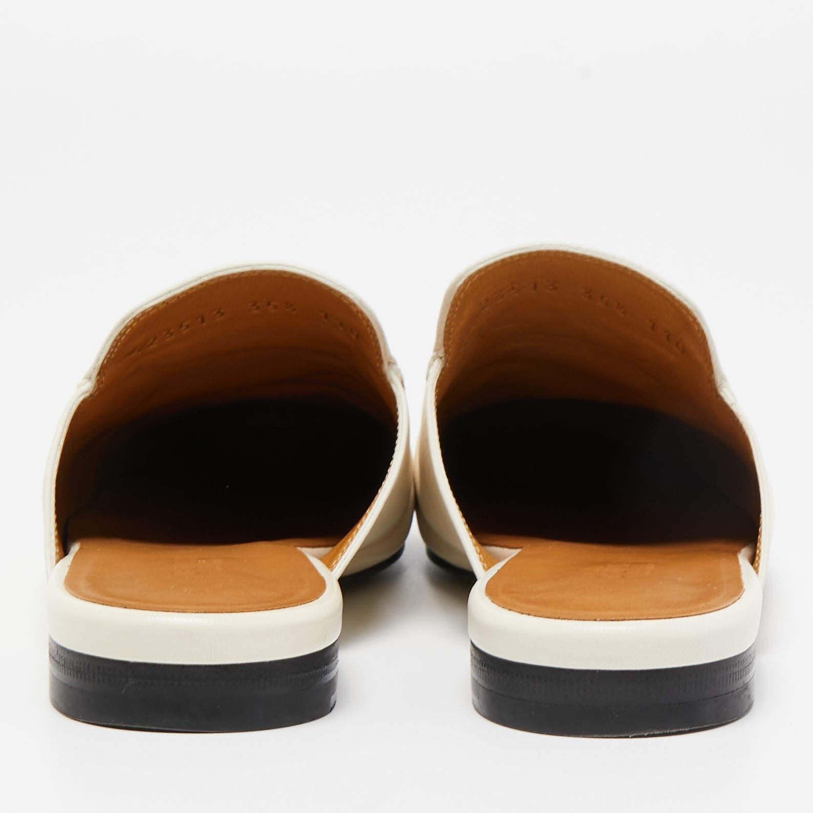 Gucci White Leather Princetown Horsebit Mule Sandals Size 35.5 1
