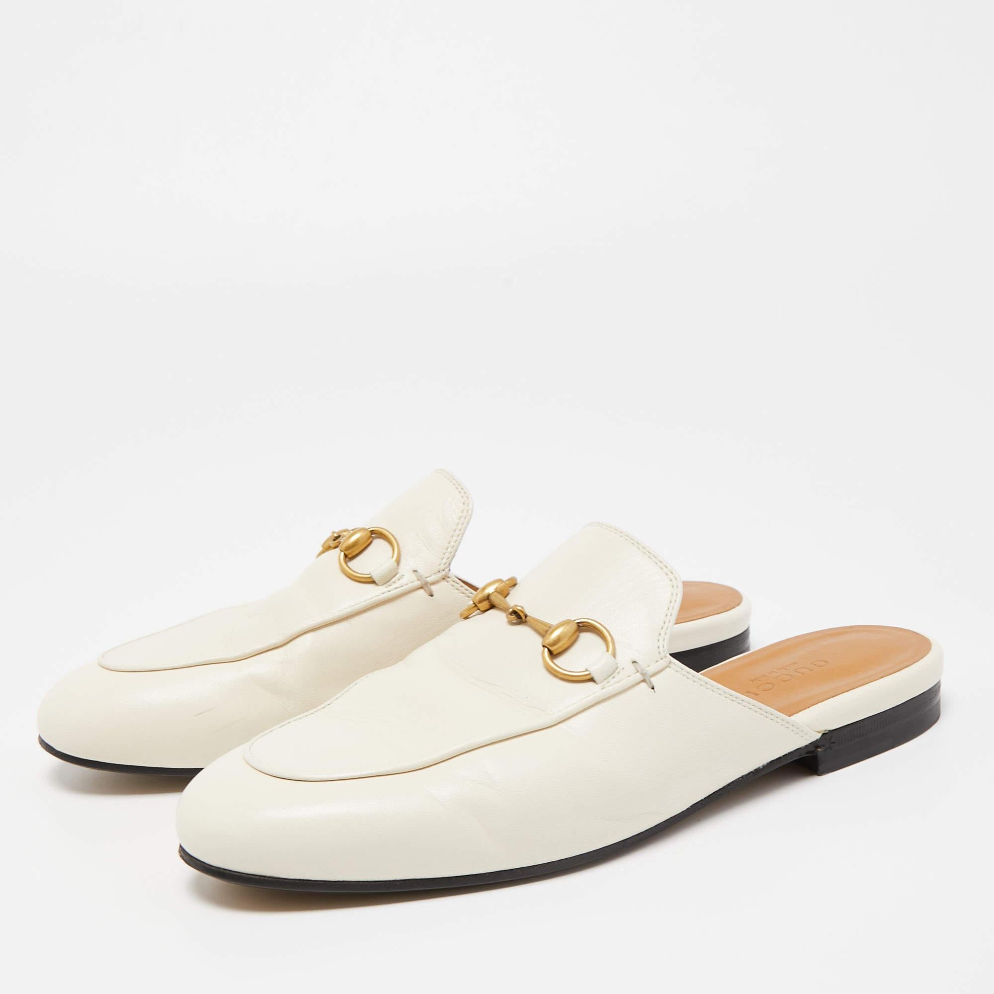 Gucci White Leather Princetown Horsebit Mule Sandals Size 35.5 2