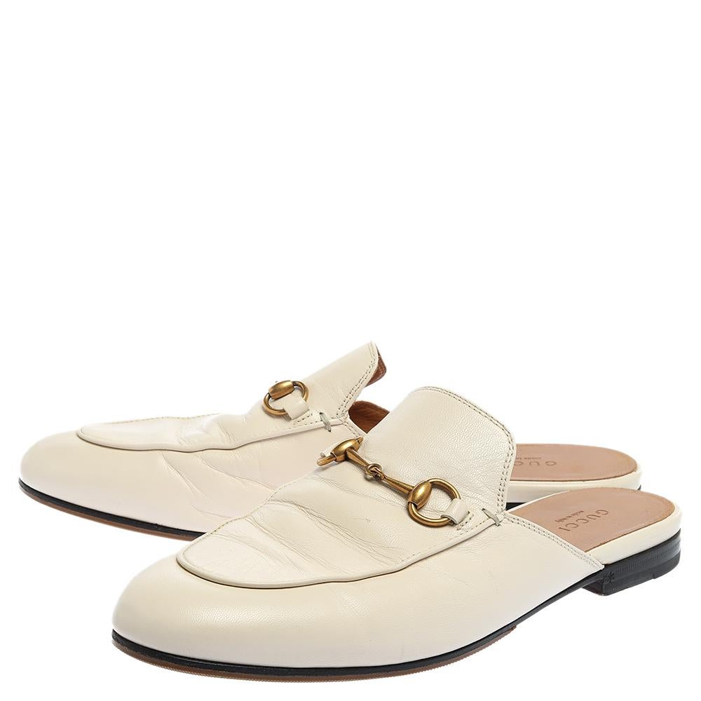 Women's Gucci White Leather Princetown Horsebit Mules Size 39.5