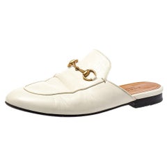 Gucci White Leather Princetown Mules Loafers Size 36.5