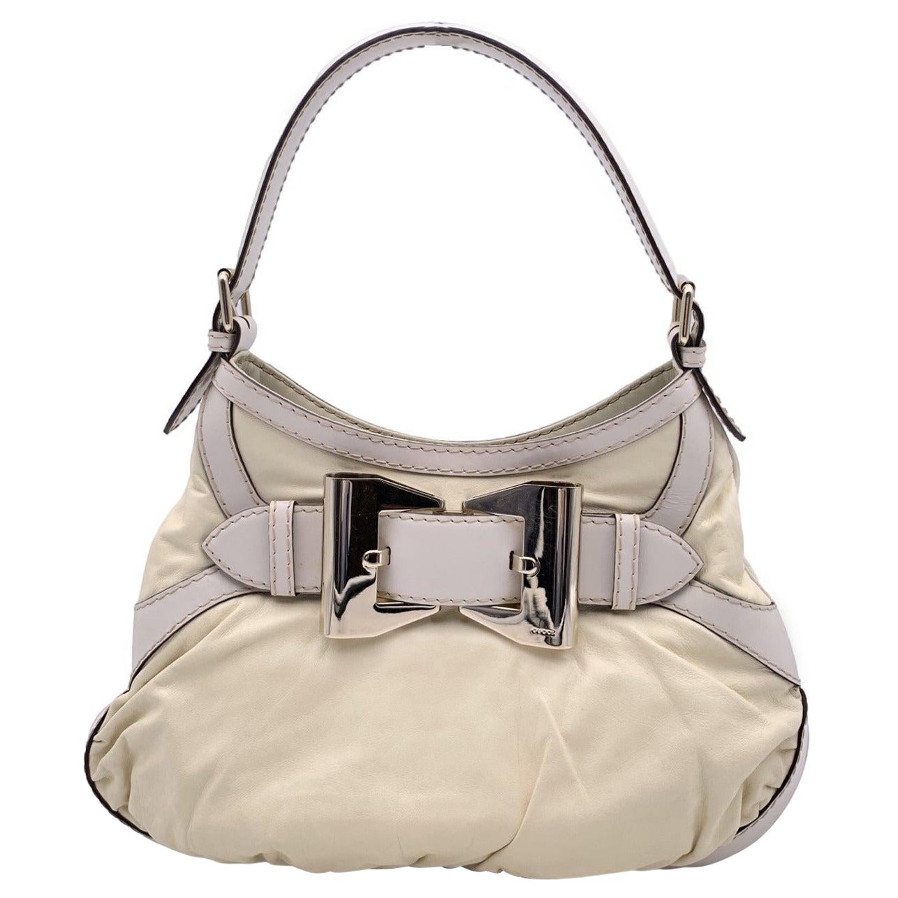Gucci White Leather Queen Hobo Shoulder Bag For Sale