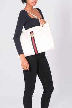 Gucci White Leather Rajah Chain Tote Large