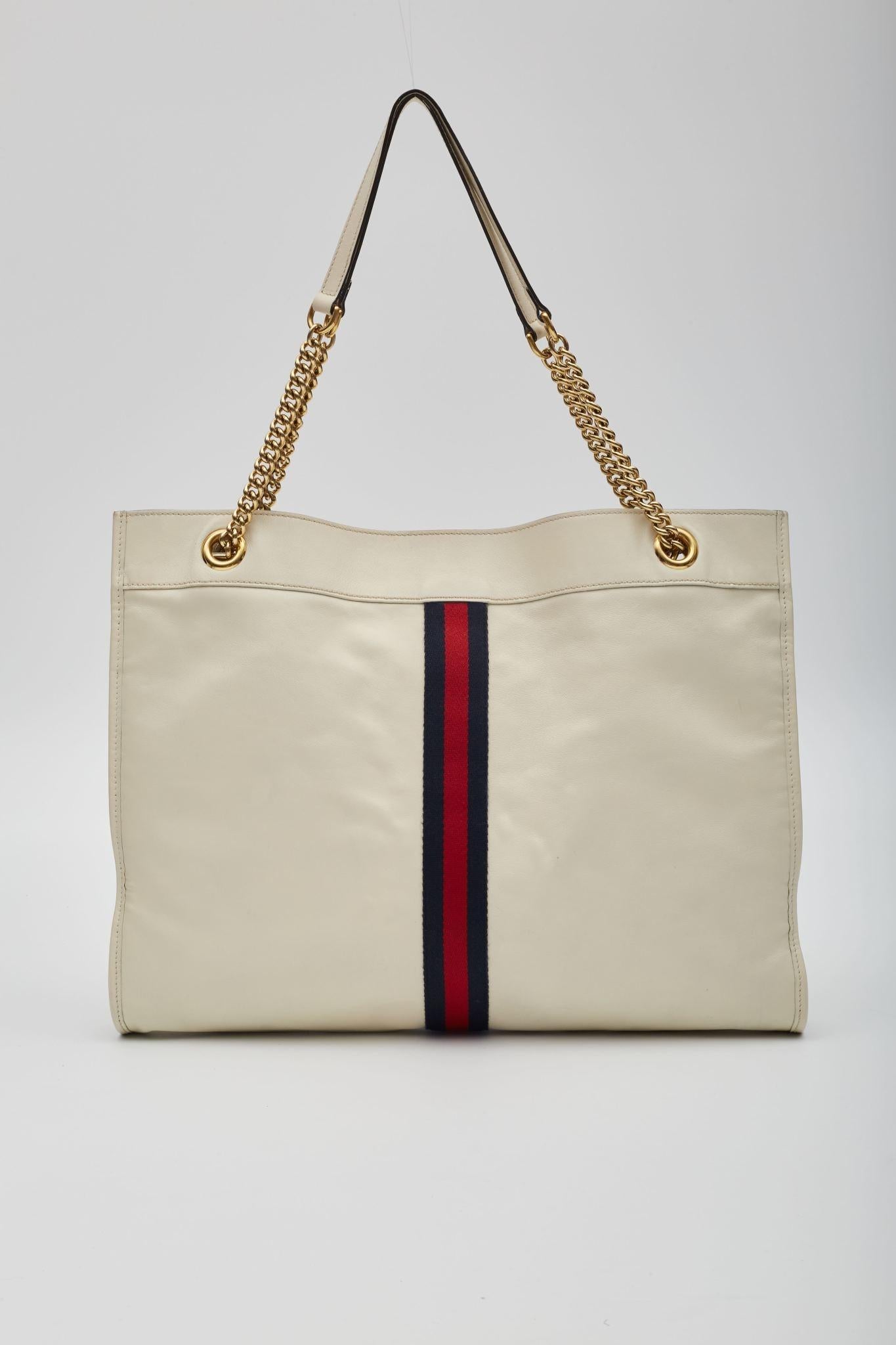Women's Gucci White Leather Rajah Chain Tote Large For Sale