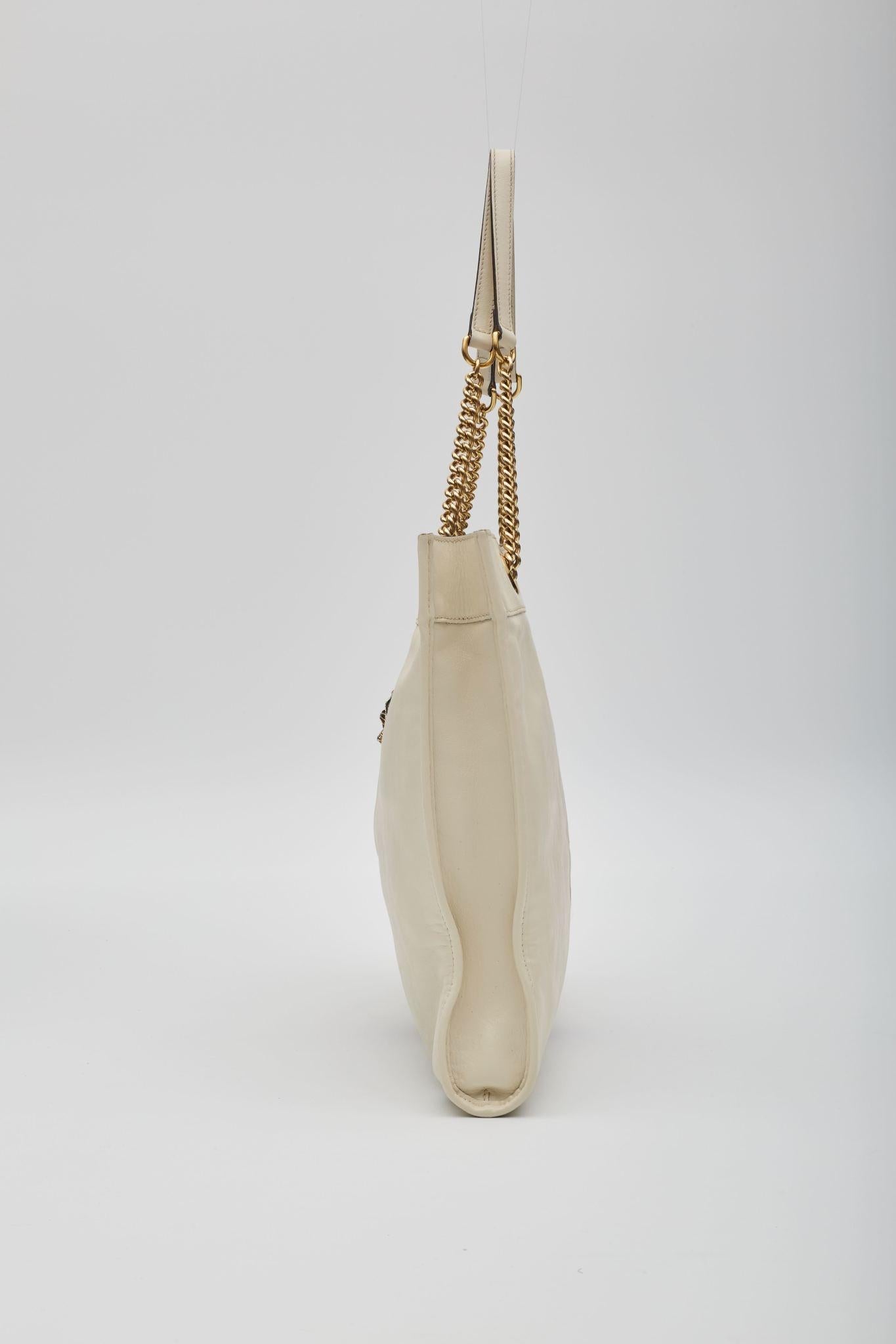 Gucci White Leather Rajah Chain Tote Large For Sale 1