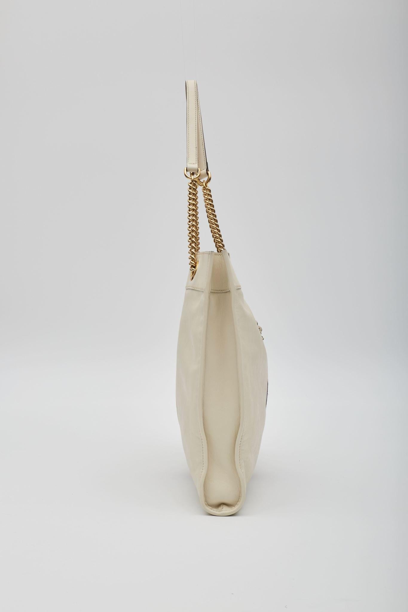 Gucci White Leather Rajah Chain Tote Large For Sale 2