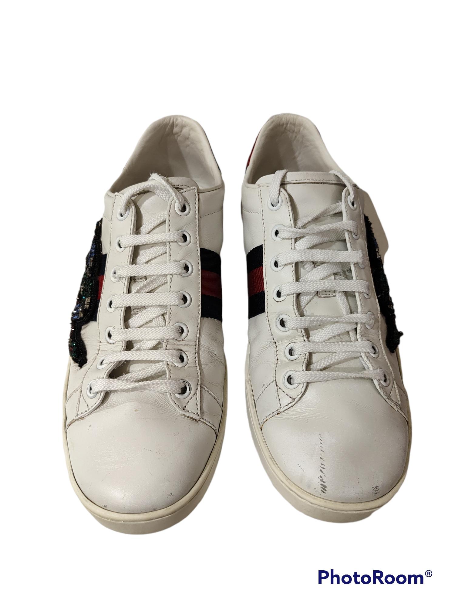 Gucci white leather red and blue patterns sneakers For Sale at 1stDibs