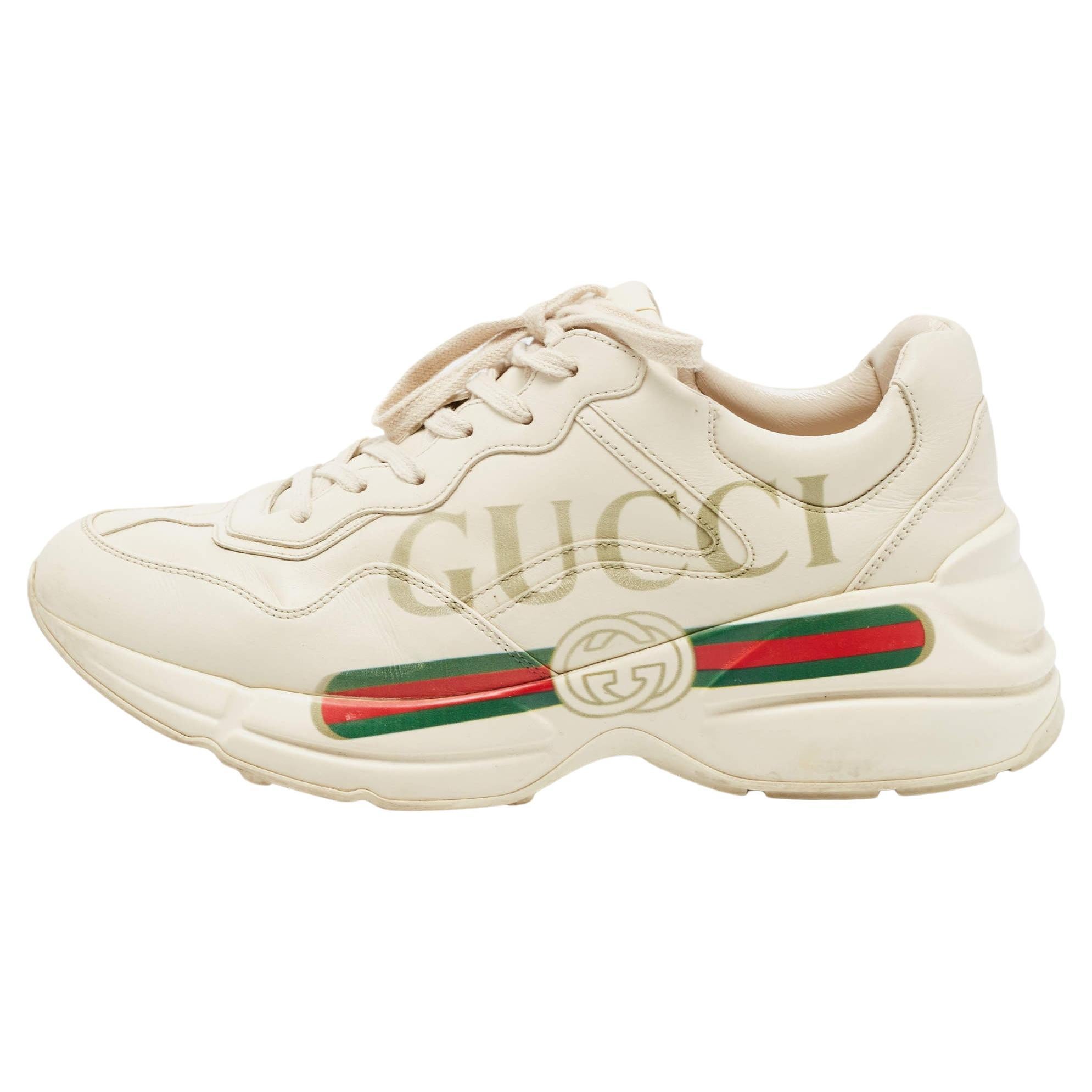 Gucci White Leather Rhyton Low Top Sneakers Size 40.5