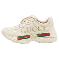 Used Gucci White Leather Rhyton Low Top Sneakers Size 40.5