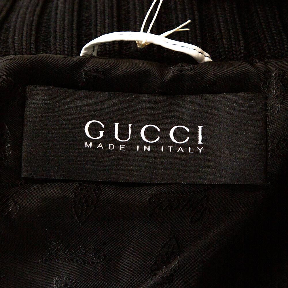 Gray Gucci White Leather Rib Knit Trim Bomber Jacket M