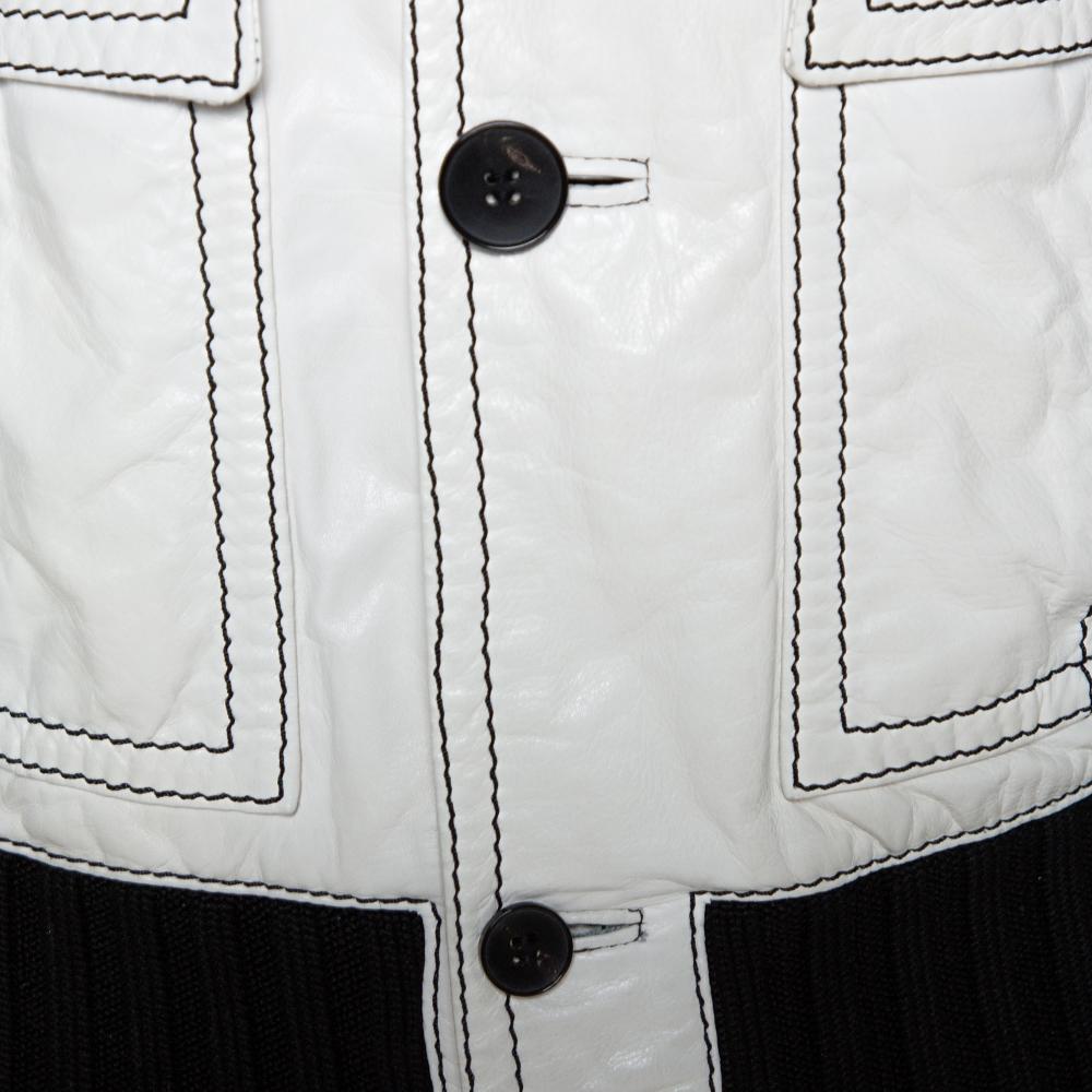 Men's Gucci White Leather Rib Knit Trim Bomber Jacket M