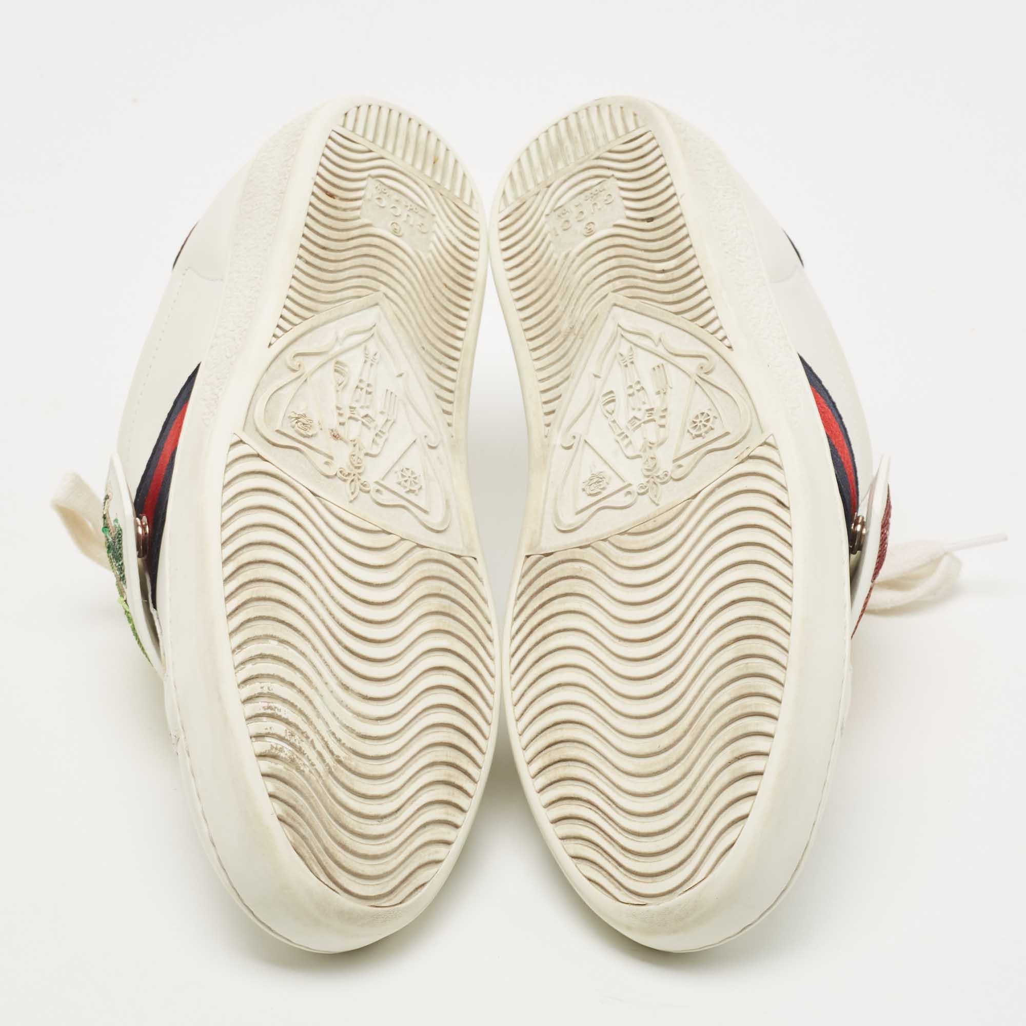 Gucci White Leather Sequin Embellished Ace Web Detail Low Top Sneakers Size 37 5