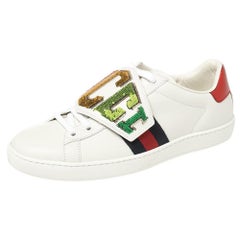 Gucci White Leather Sequin Embellished Ace Web Detail Low Top Sneakers Size 37
