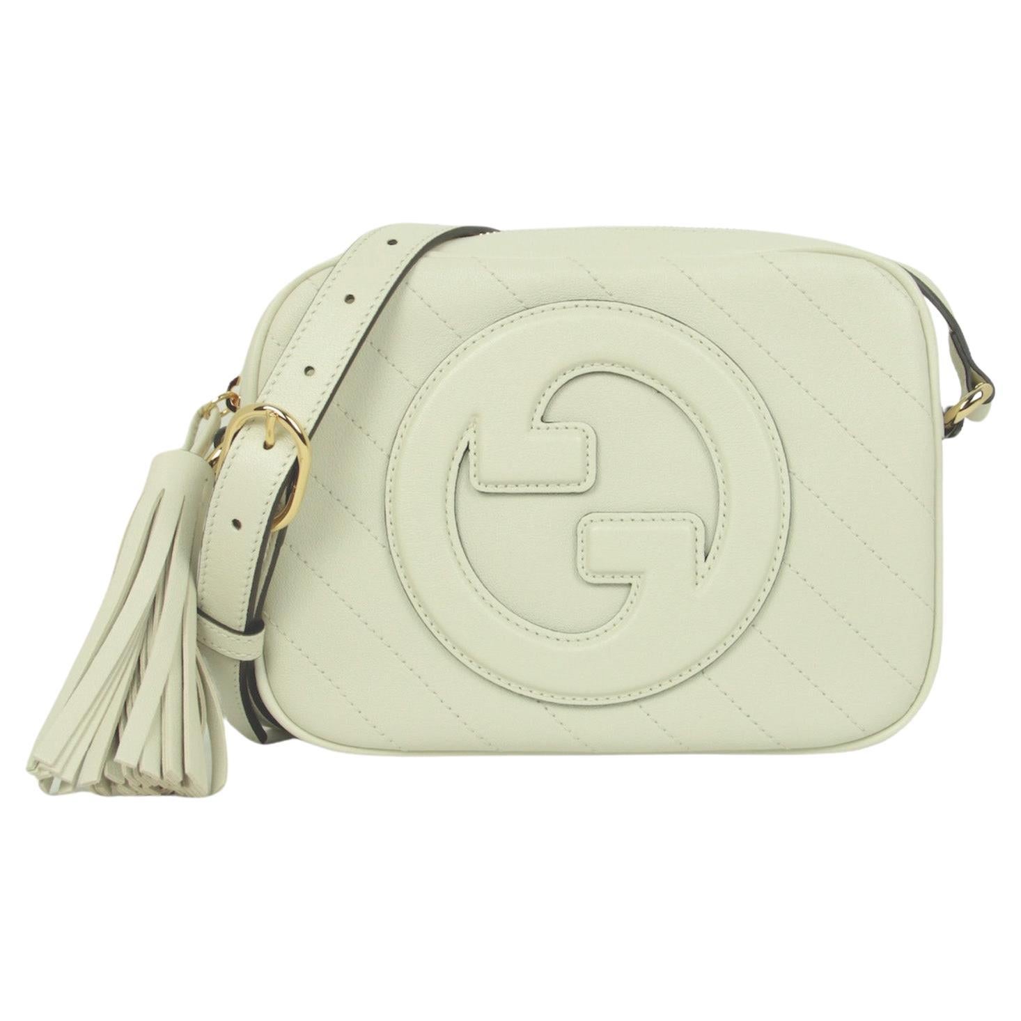 Gucci White Leather Small GG Logo Blondie Crossbody Bag For Sale