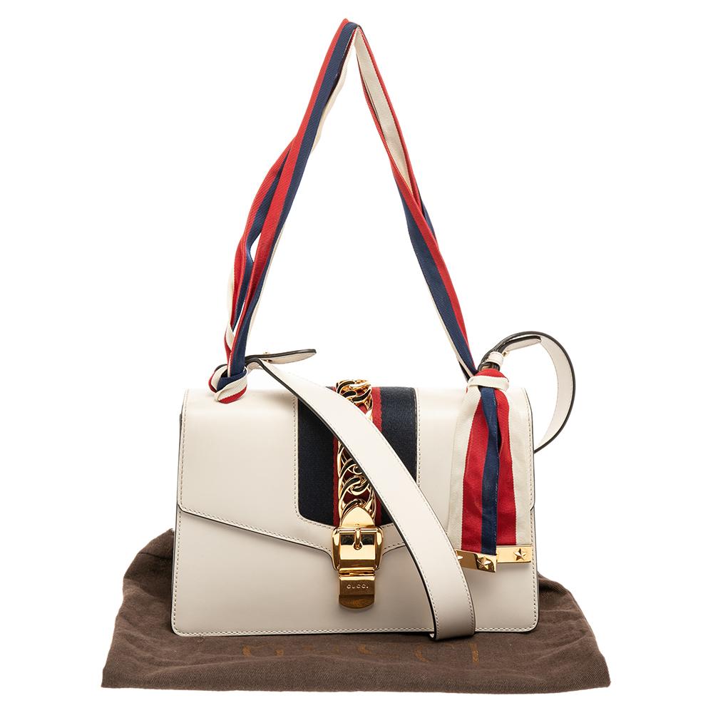Gucci White Leather Small Web Chain Sylvie Shoulder Bag 6