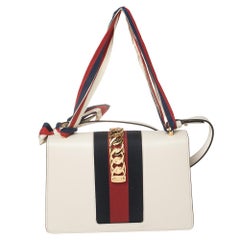 Gucci White Leather Small Web Chain Sylvie Shoulder Bag
