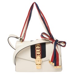 Gucci White Leather Small Web Chain Sylvie Shoulder Bag