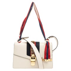 Used Gucci White Leather Small Web Chain Sylvie Shoulder Bag
