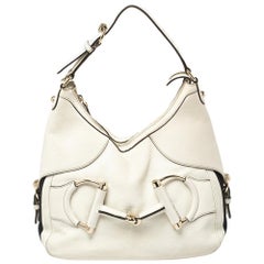 Gucci White Leather Small Web Horsebit Heritage Hobo