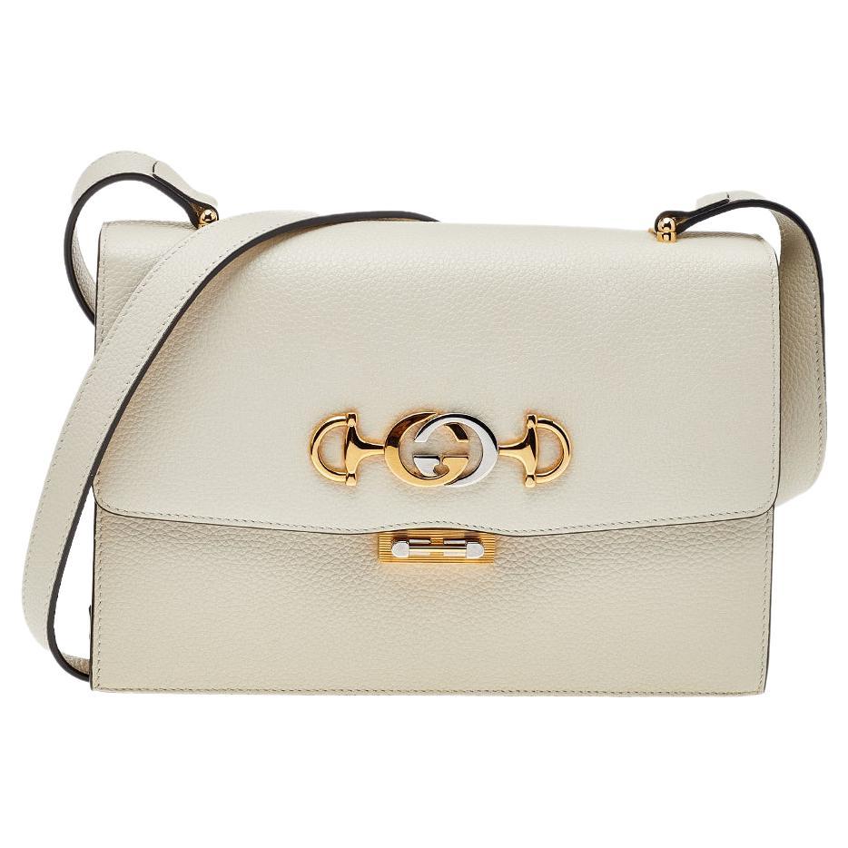 New Gucci Zumi Top Handle Bag Leather Small Off White Elegant Gold