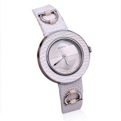 Gucci White Leather Stainless Steel 129.5 Quartz Wrist Watch