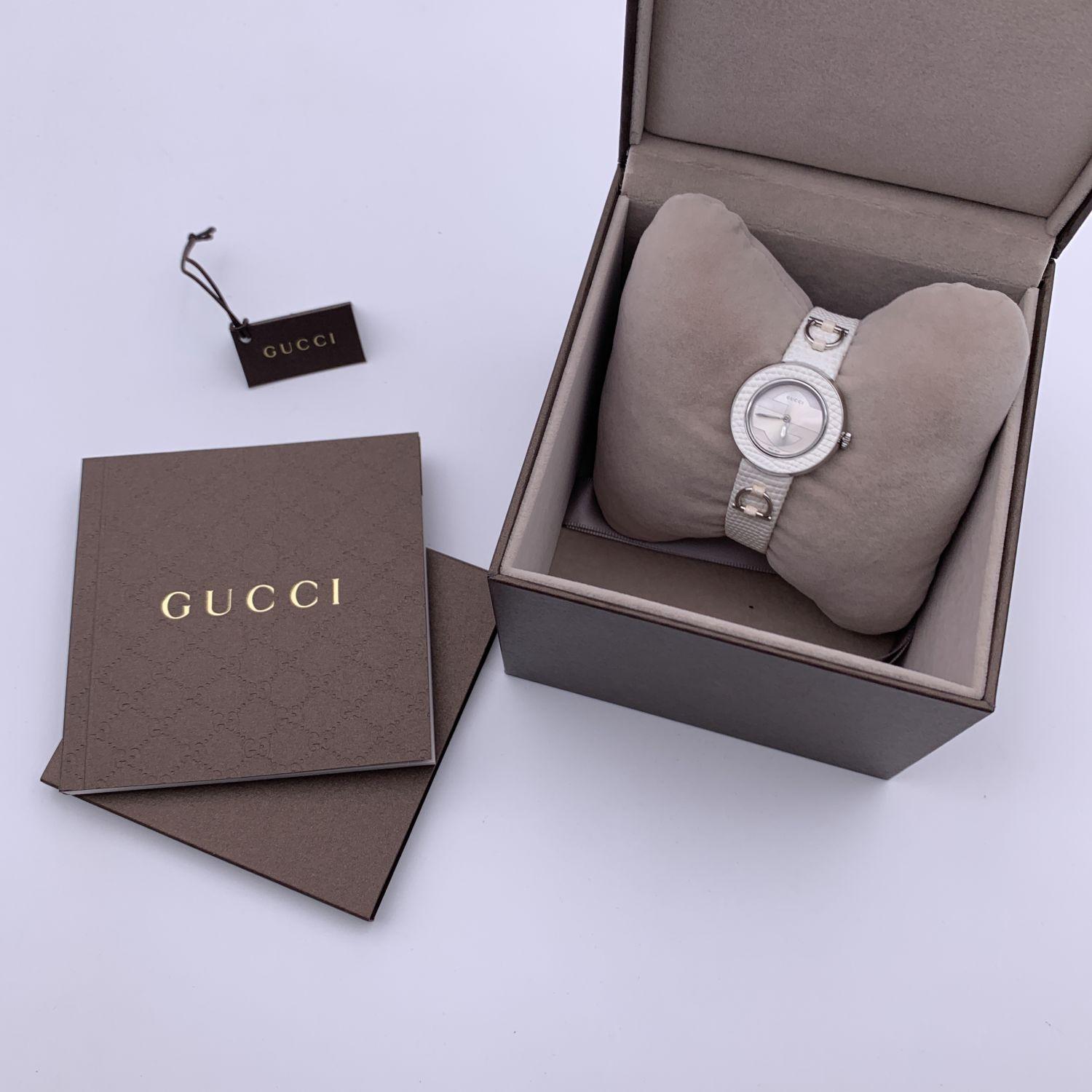Gucci White Leather Stainless Steel 129.5 Quartz Wrist Watch 1