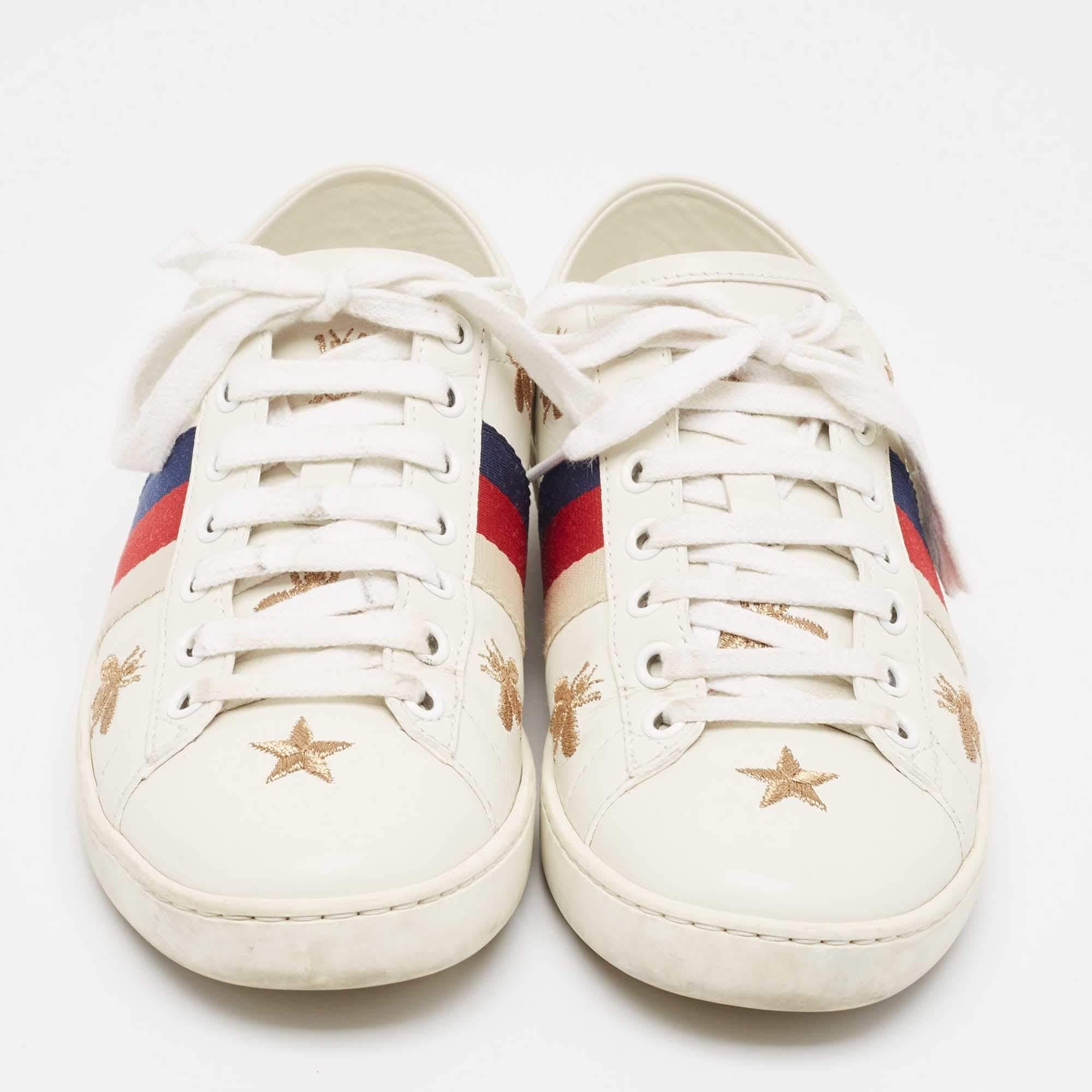 Bianco Gucci Star Ace in pelle bianca, scarpe da ginnastica basse taglia 34.5 in vendita