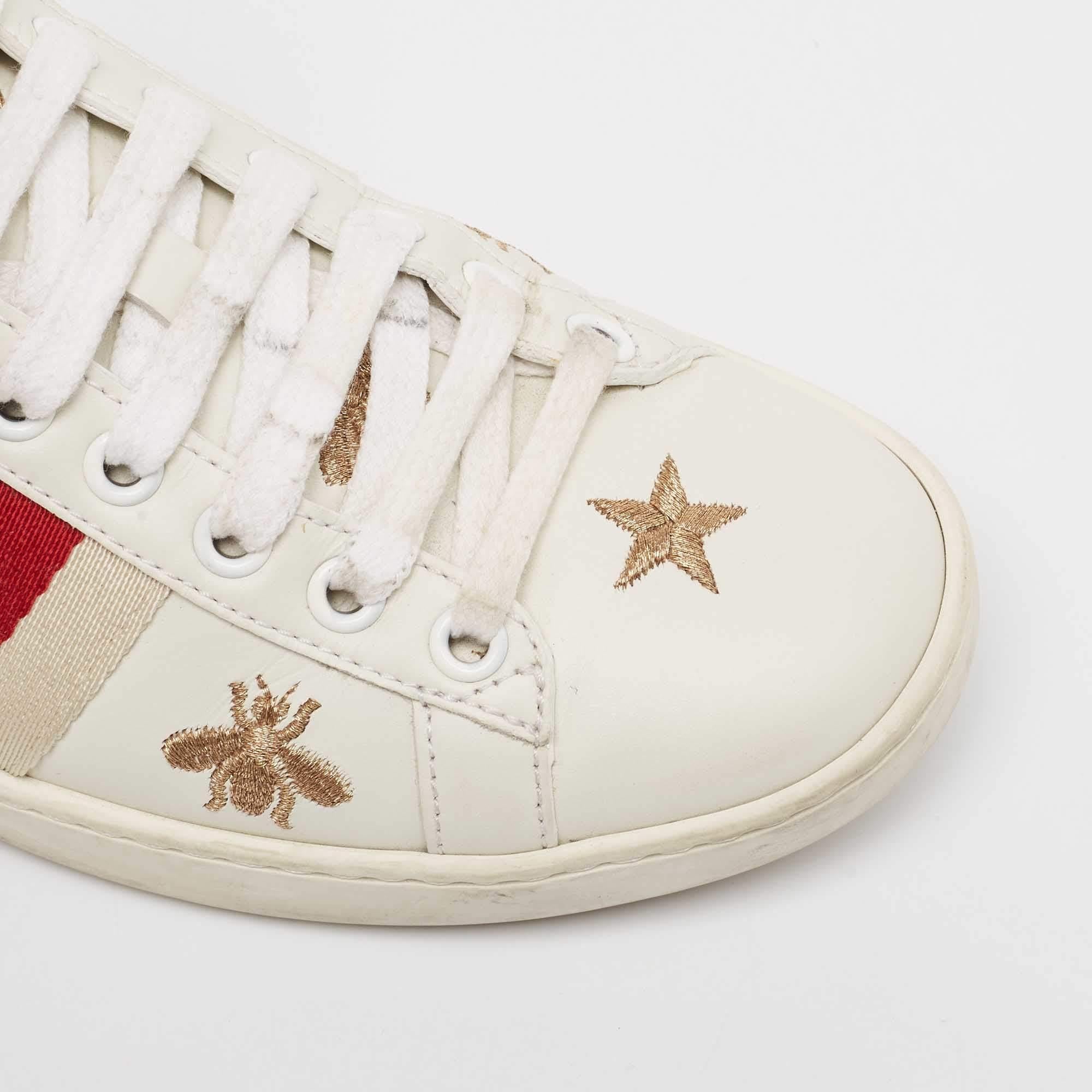 Gucci Star Ace in pelle bianca, scarpe da ginnastica basse taglia 34.5 in vendita 3