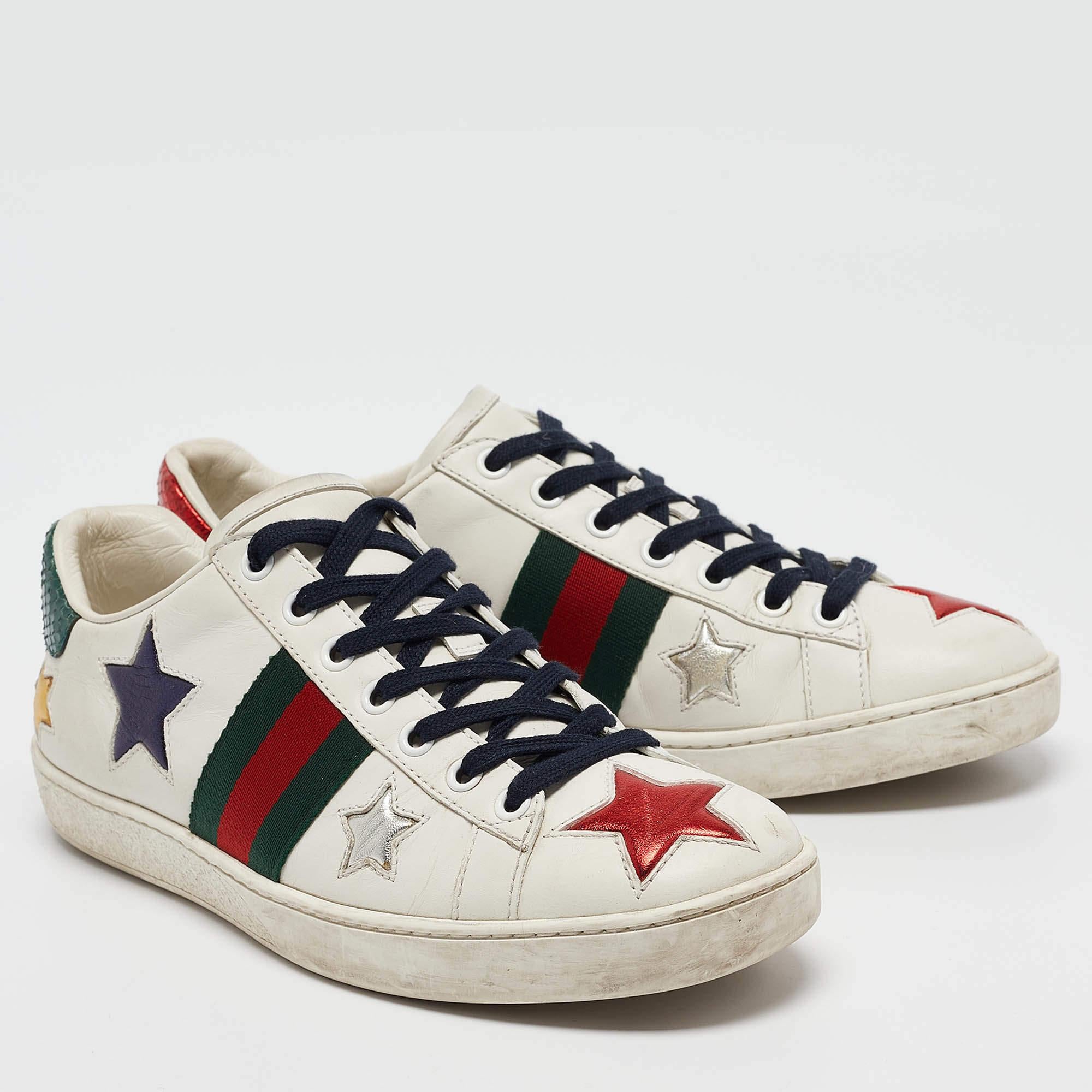 Women's Gucci White Leather Star Ace Sneakers Size 38