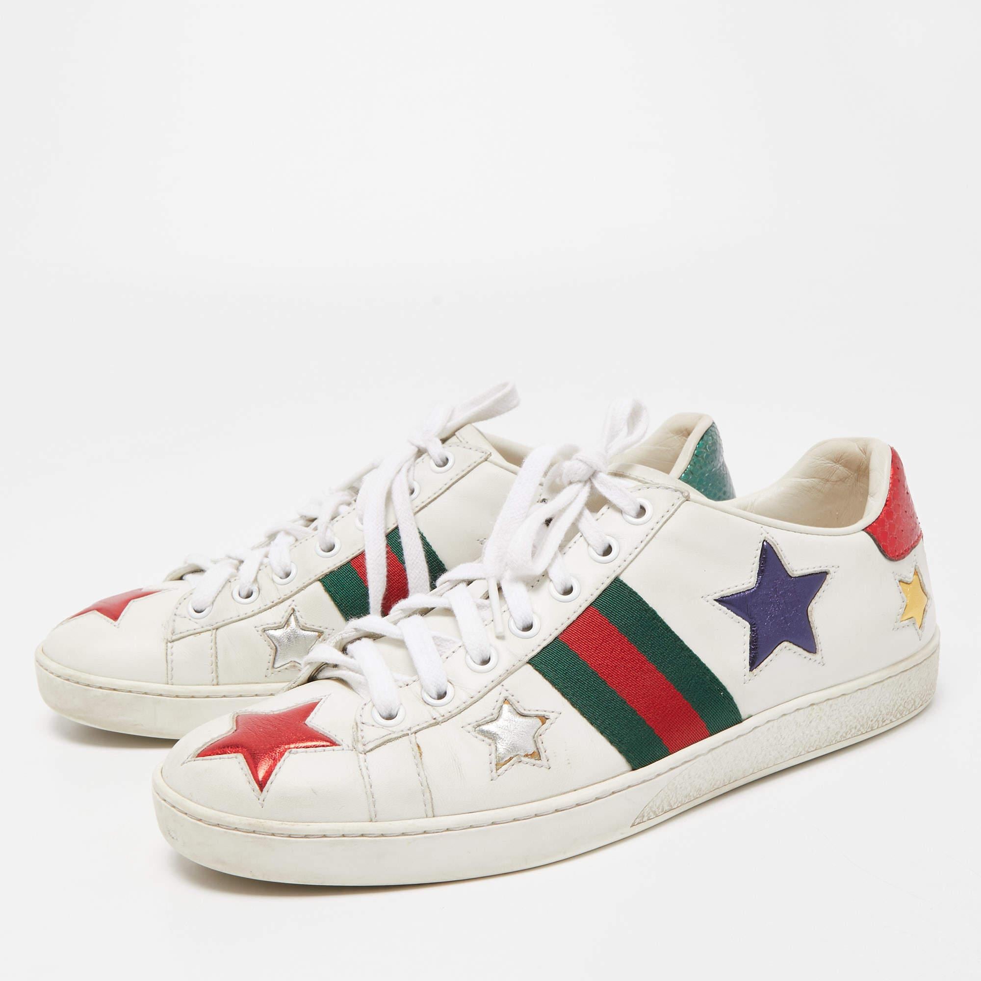 Gucci White Leather Star Ace Sneakers Size 38.5 In Good Condition In Dubai, Al Qouz 2