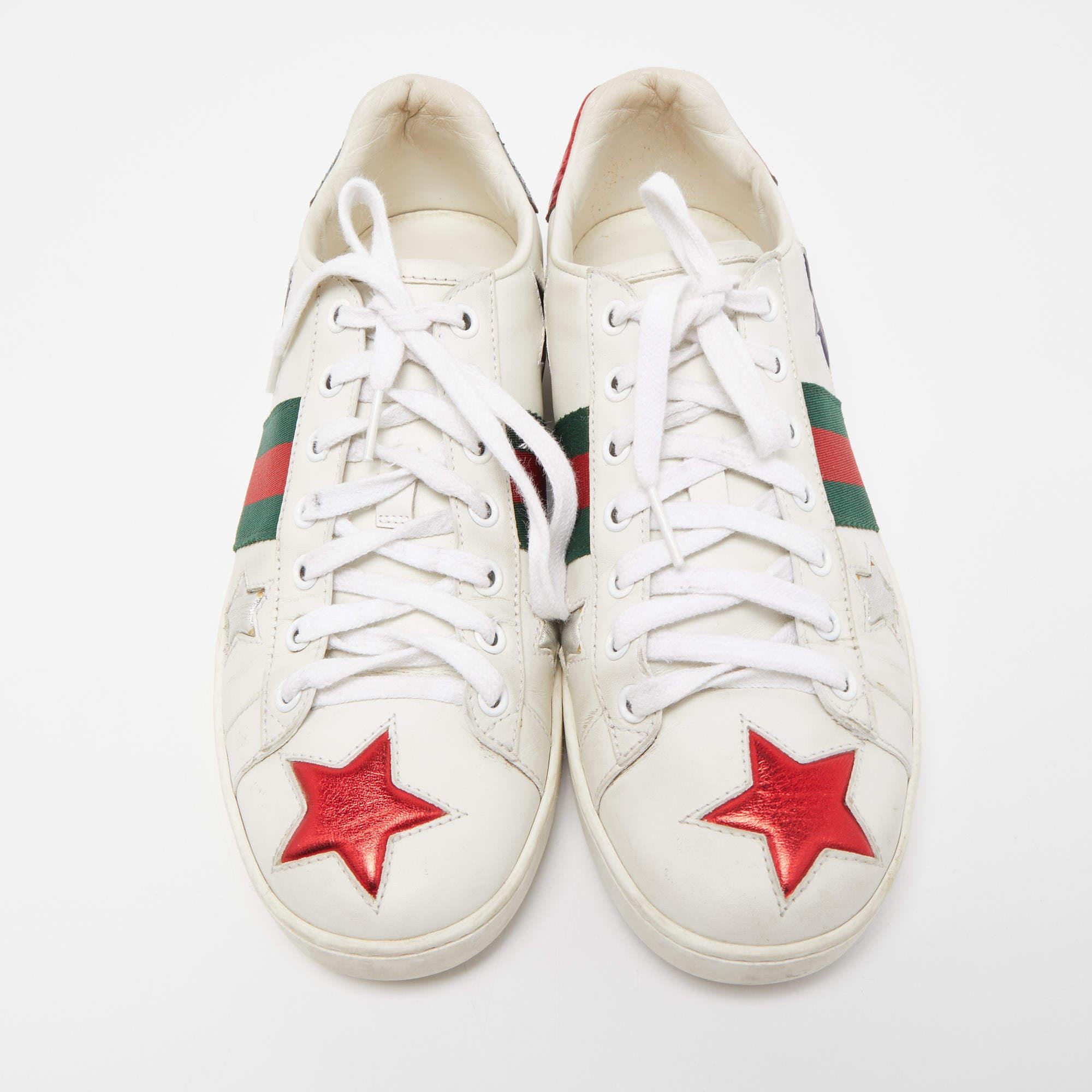 Women's Gucci White Leather Star Ace Sneakers Size 38.5
