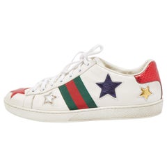 Used Gucci White Leather Star Ace Sneakers Size 38.5