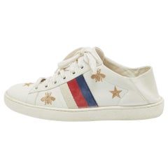 Gucci White Leather Star and Bee Embroidered Ace Sneakers Size 36