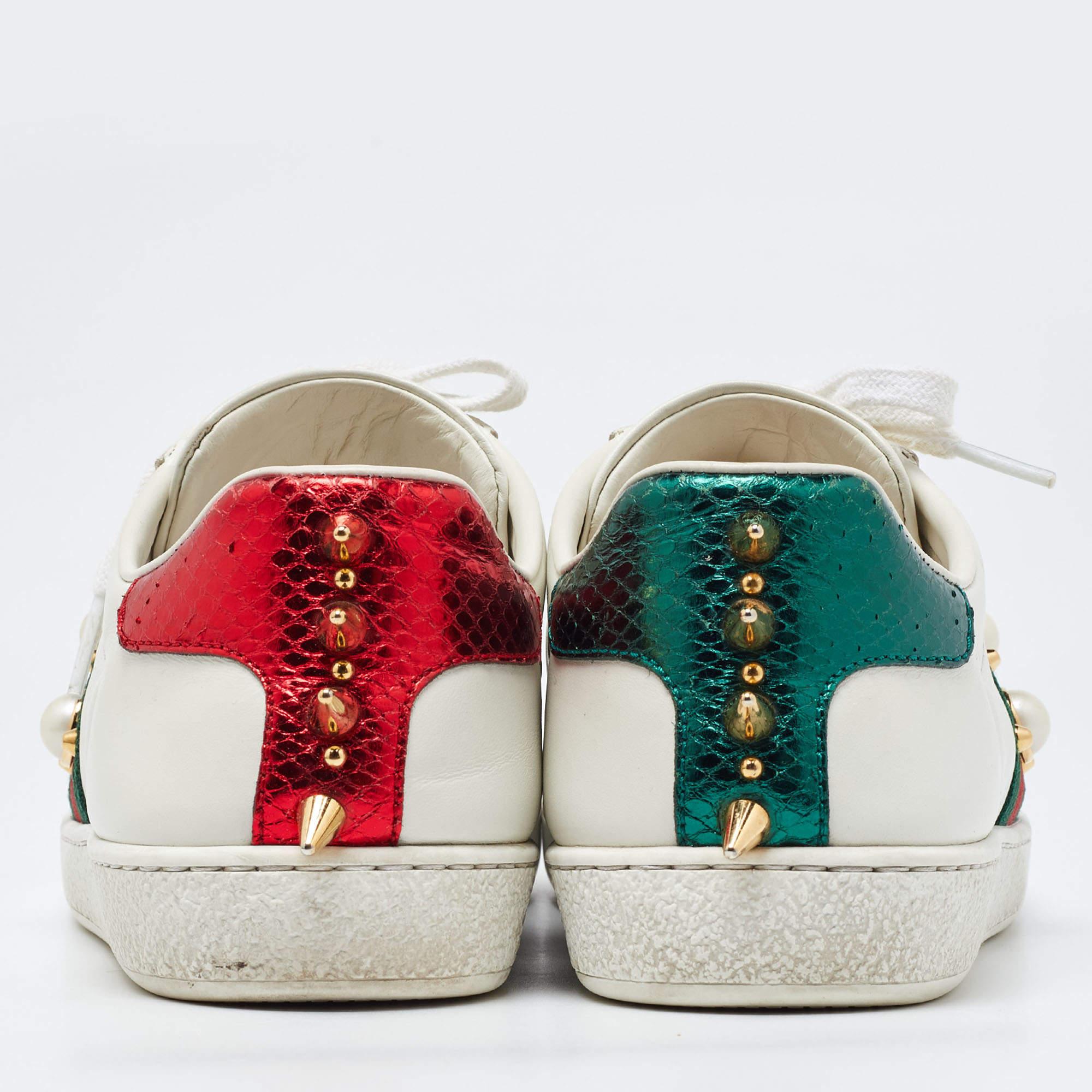 Gucci White Leather Studded and Spiked Ace Sneakers Size 36 In Good Condition In Dubai, Al Qouz 2