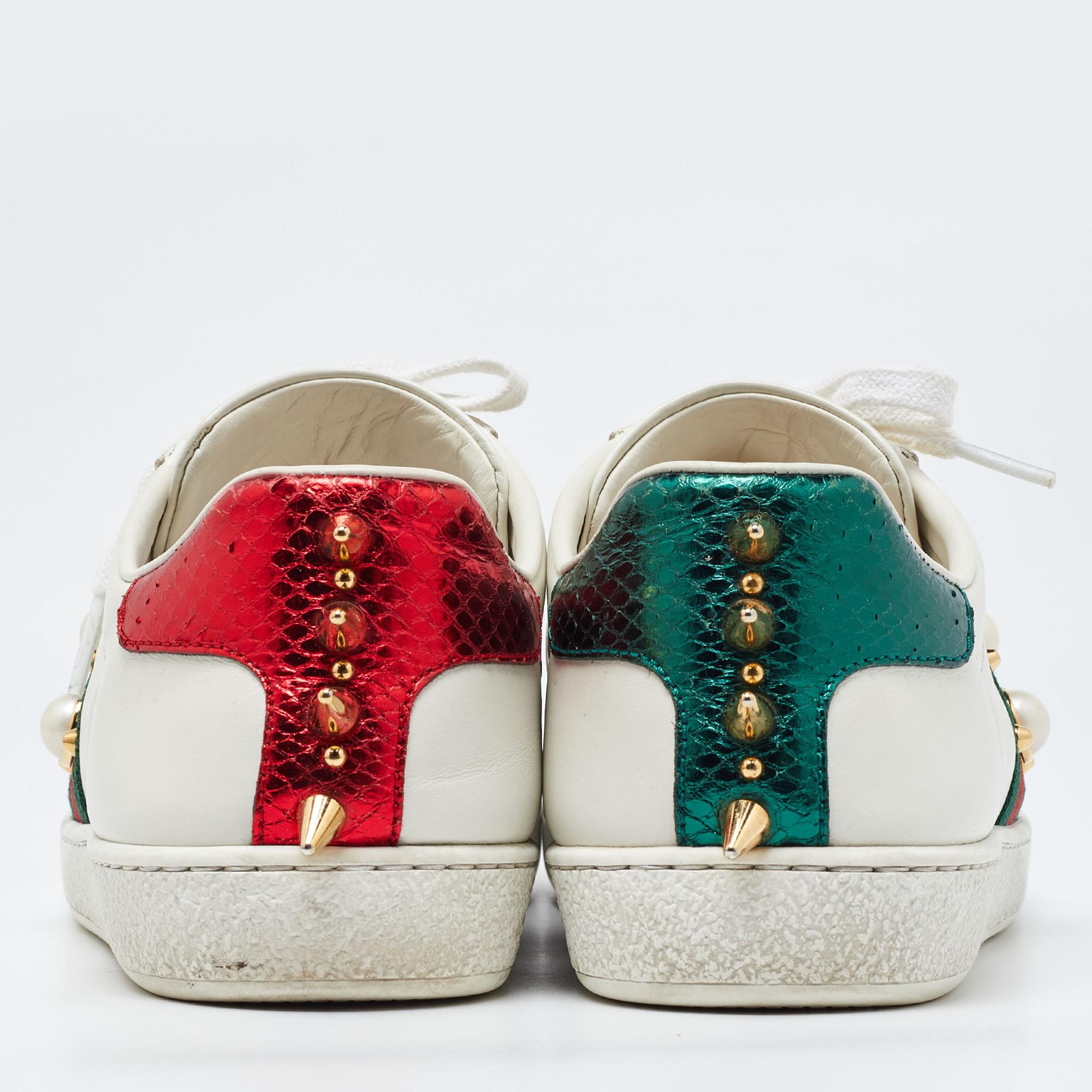 Gucci White Leather Studded and Spiked Ace Sneakers Size 36 For Sale 1