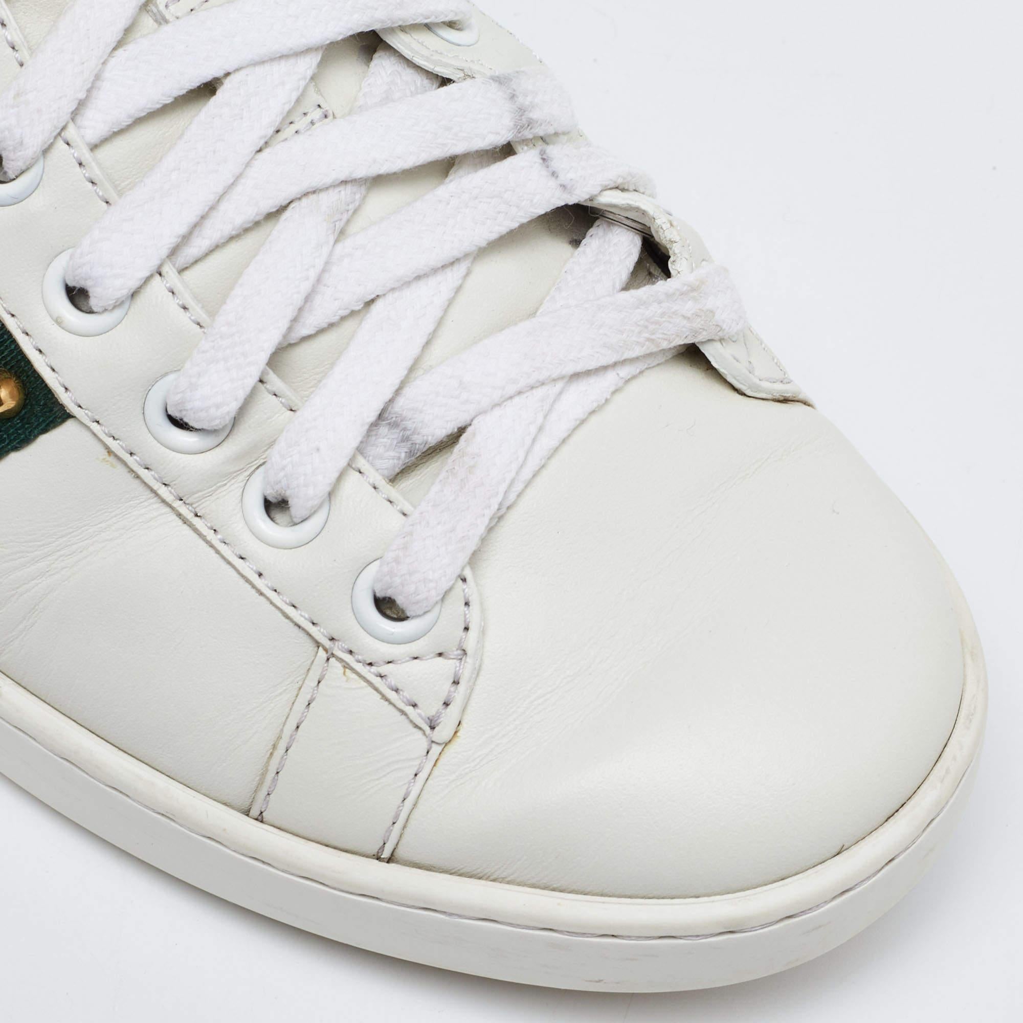Women's Gucci White Leather Studded and Spiked Ace Sneakers Size 36