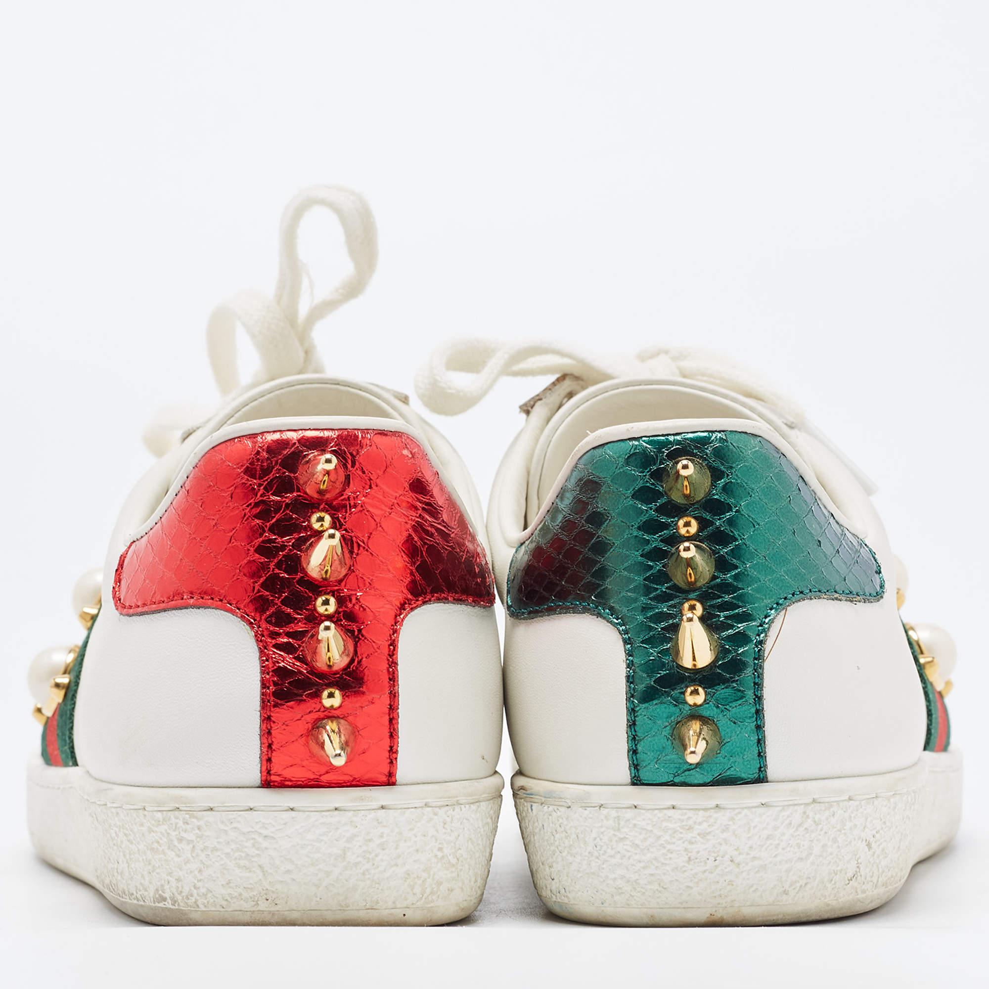 Gucci White Leather Studded and Spiked Ace Sneakers Size 36 For Sale 2