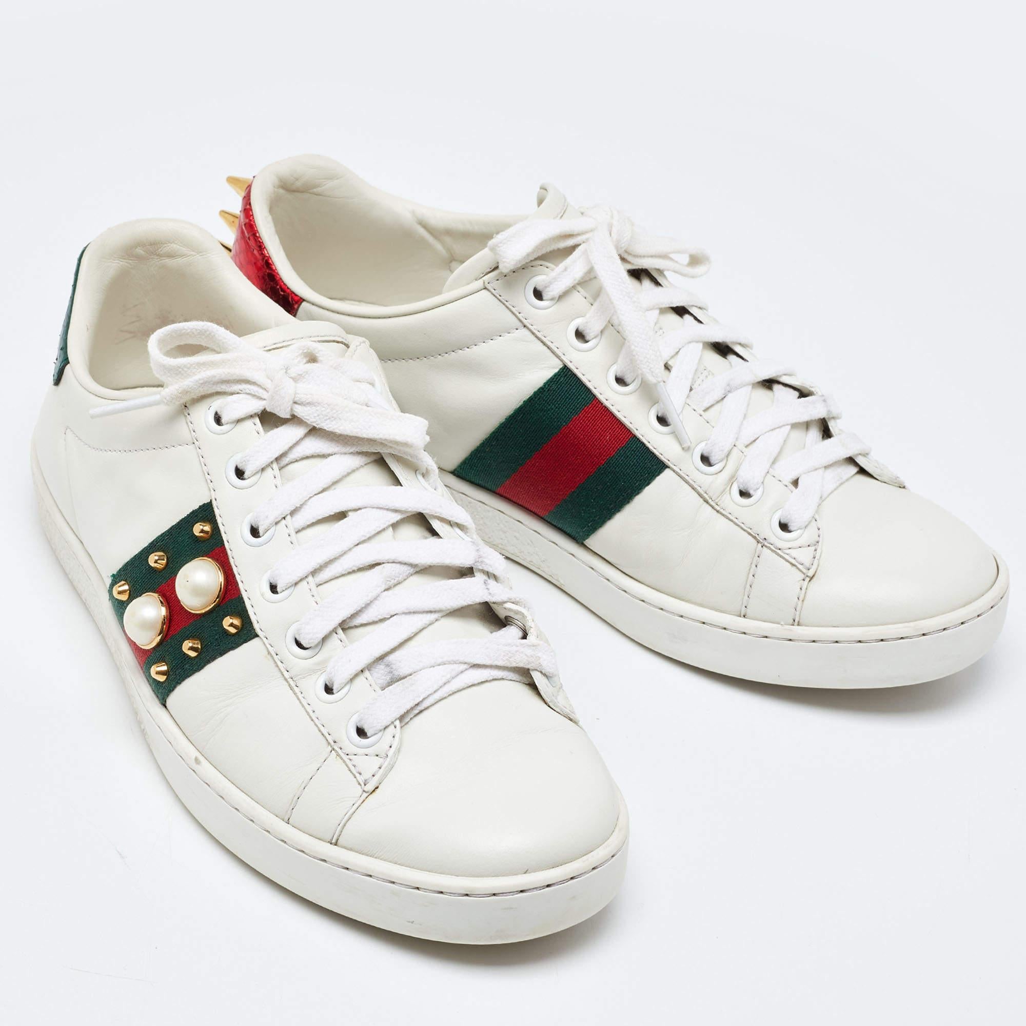 Gucci White Leather Studded and Spiked Ace Sneakers Size 36 1