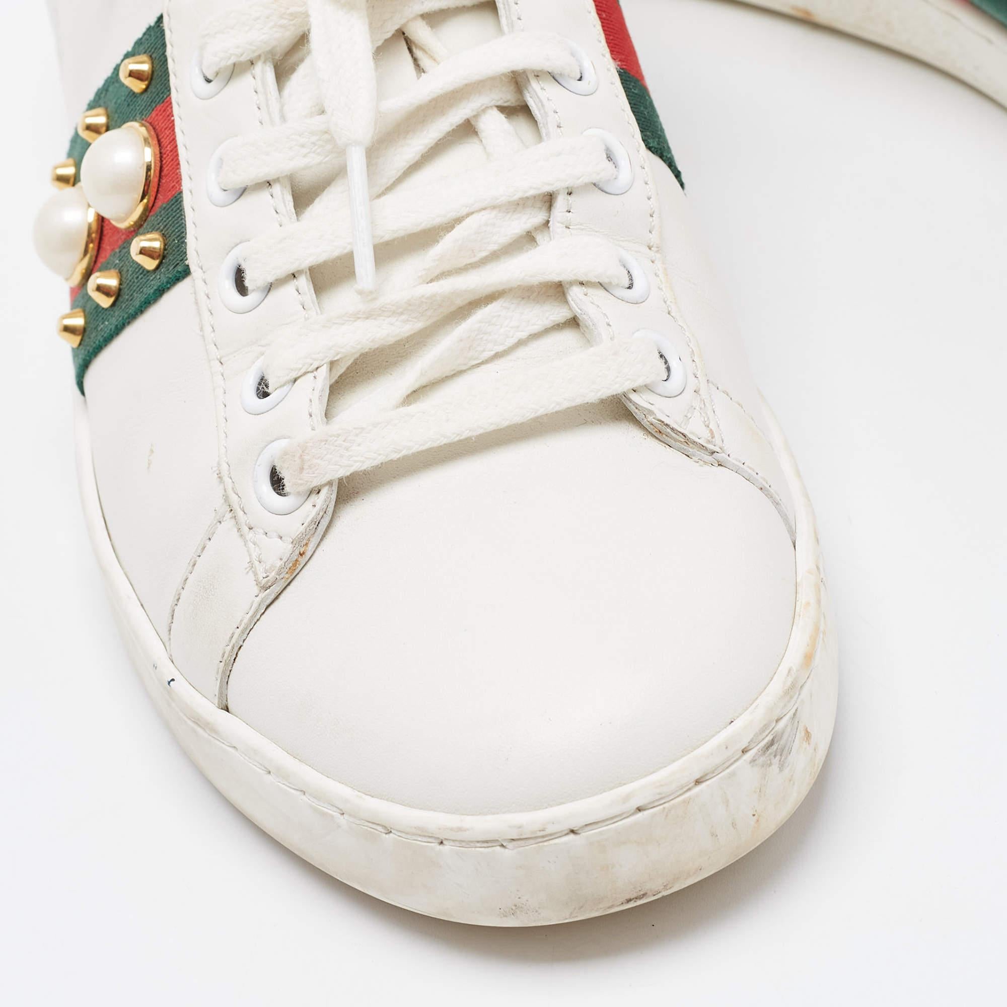 Gucci White Leather Studded and Spiked Ace Sneakers Size 36 For Sale 3