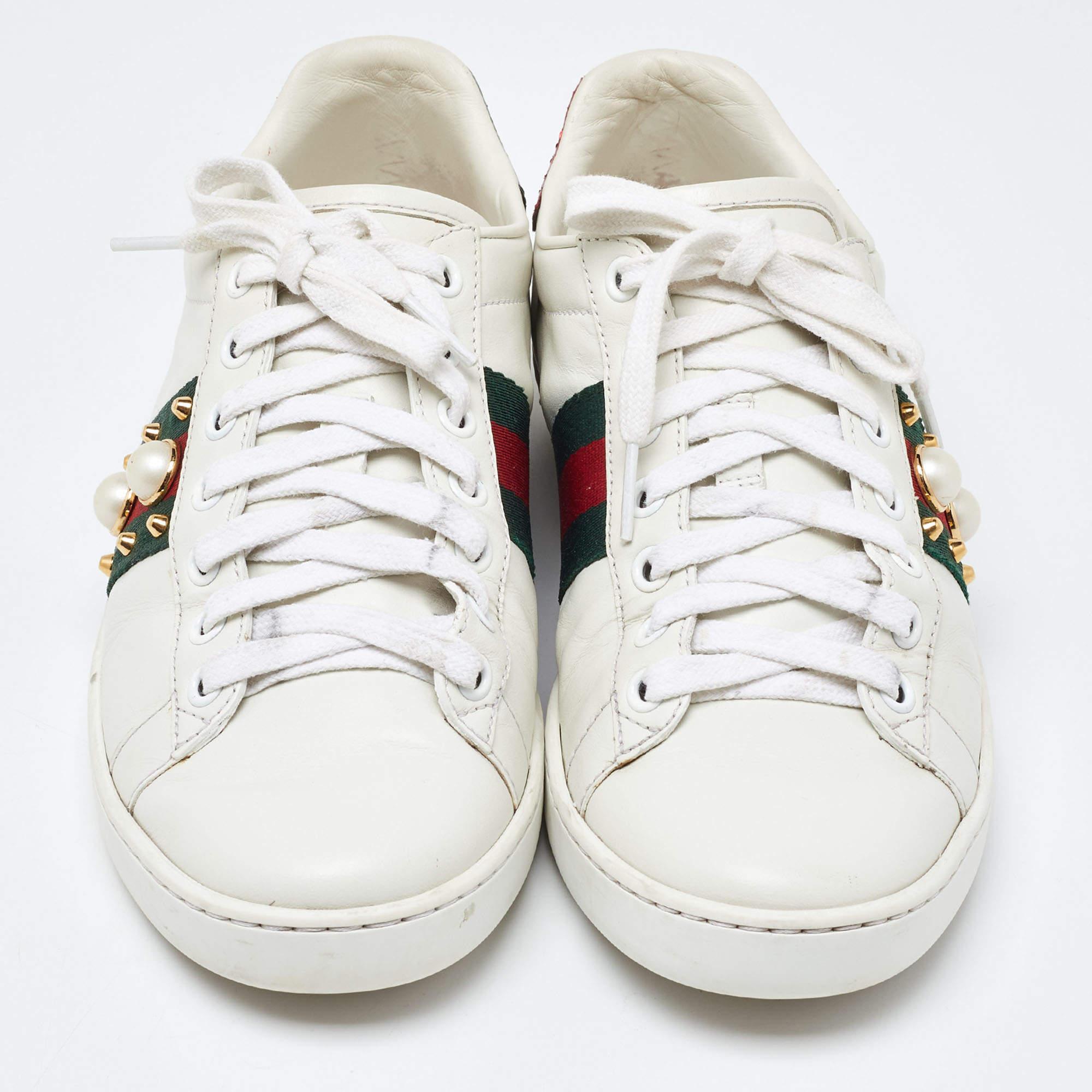 Gucci White Leather Studded and Spiked Ace Sneakers Size 36 2
