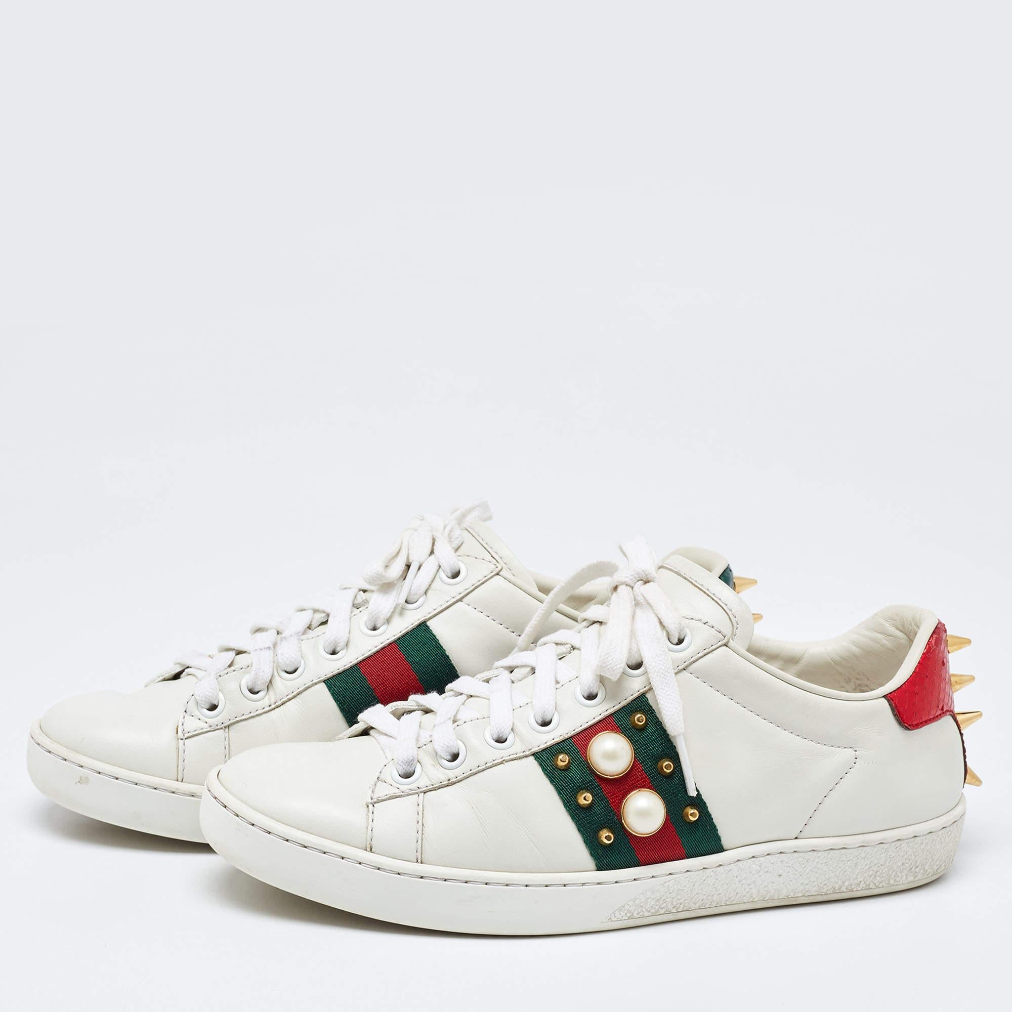 Gucci White Leather Studded and Spiked Ace Sneakers Size 36 3