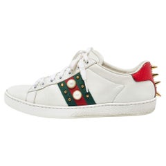 Gucci White Leather Studded and Spiked Ace Sneakers Size 36