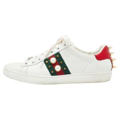 Gucci White Leather Studded Web Ace Sneakers Size 35.5