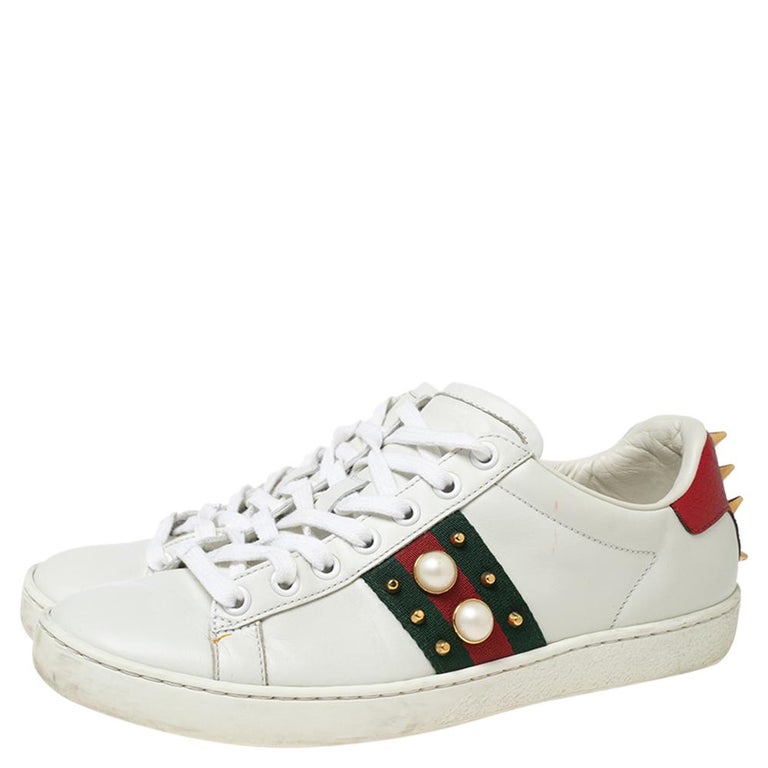 salt Perioperativ periode Glat Gucci White Leather Studded Web Ace Sneakers Size 36.5 at 1stDibs