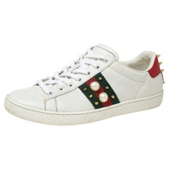 Gucci White Leather Studded Web Ace Sneakers Size 36.5